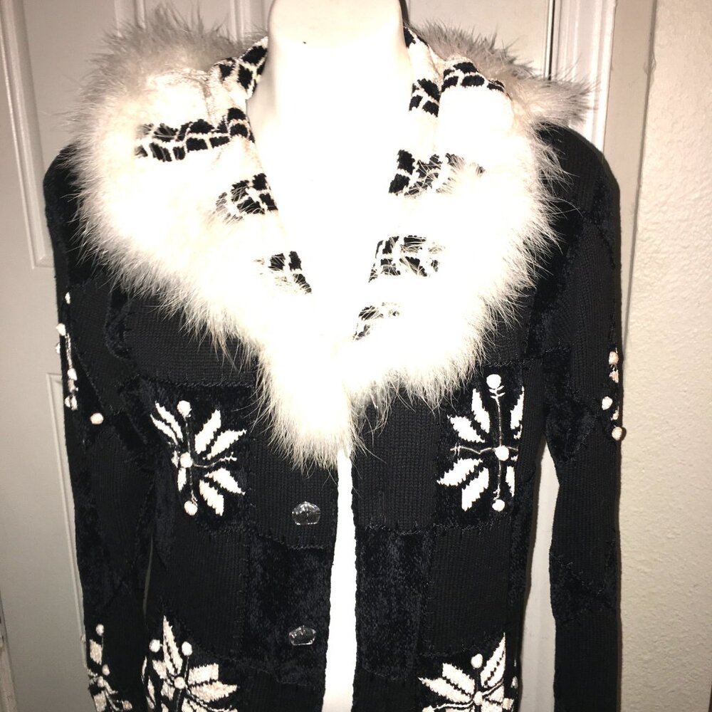 Berek Snowflake Sweater w Boa Collar - Large - Vintage